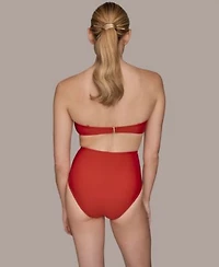 Donna Karan Womens Shirred Bandeau Bikini Top Bottoms