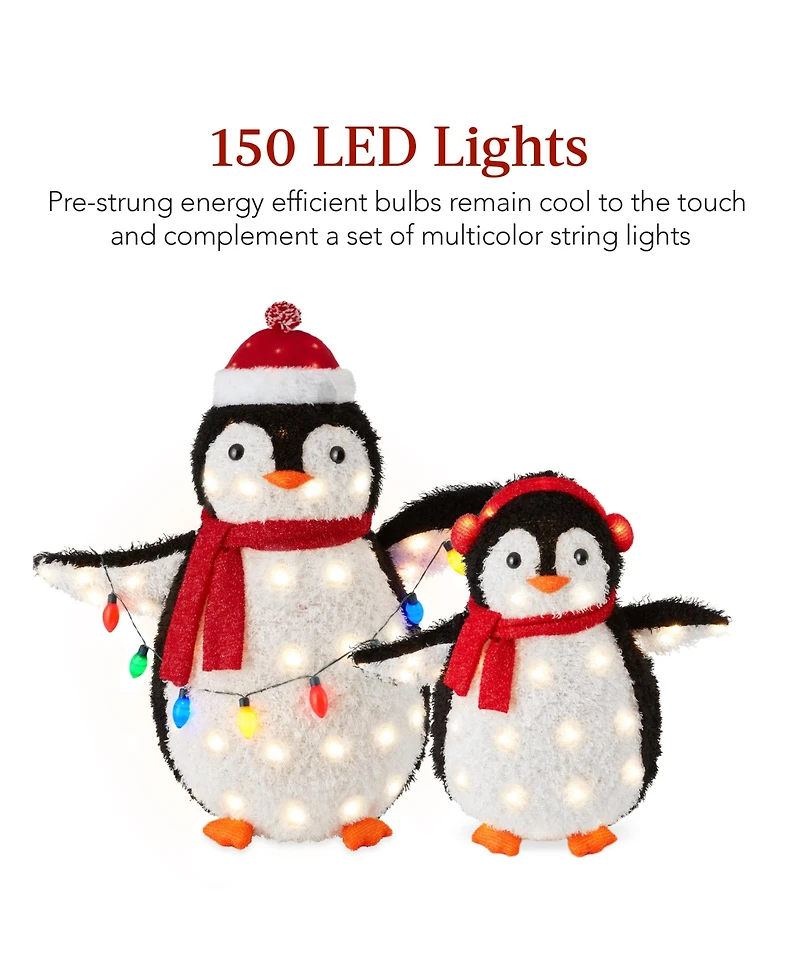 Best Choice Products 2-Piece Lighted 3ft Pop-Up Penguin Family Outdoor Christmas Decoration w/ 150 Led Lights