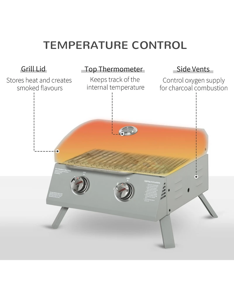 Outsunny Tabletop Propane Gas Grill Bbq w/ 2 Burners Lid Thermometer,