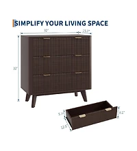 gaomon 32" Width Modern Nightstands, Fluted Nightstand with Faux Marble Top, 3 Drawer Bedside Table, Large Nightstand for Bedroom