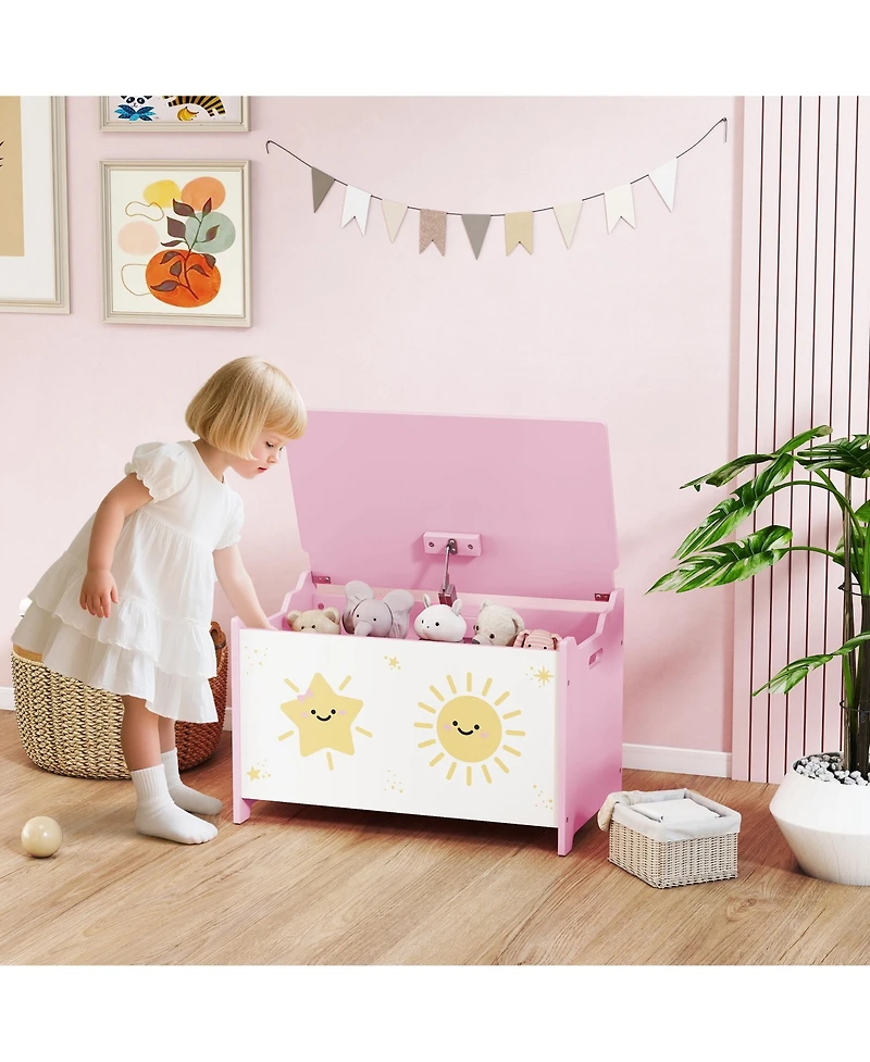 Qaba Toy Box for Kids, Toy Chest with Lid, Safety Hinges, Handles,