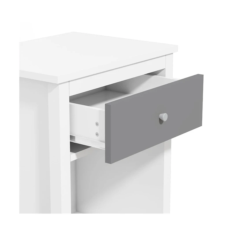 Cesicia Wooden Nightstand with Drawer and Open Shelf Silver Handle for Kids & Adults