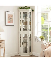 Streamdale Lighted Corner Curio Cabinet - Glass Display Shelf - White