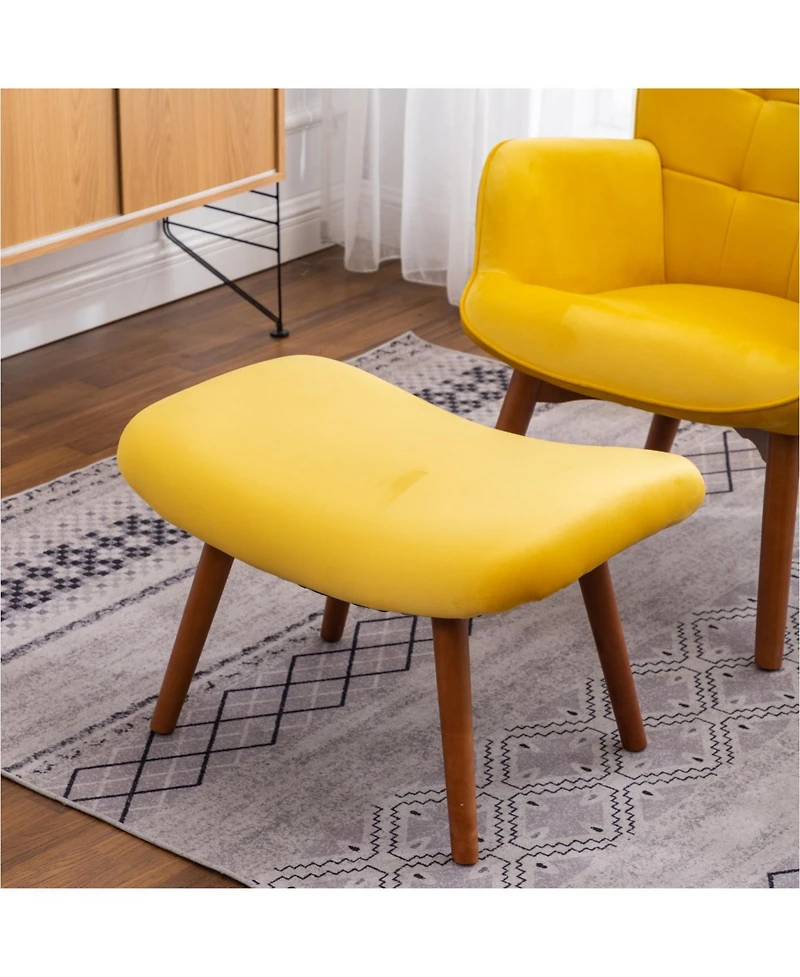Contemporary Silky Velvet Tufted Accent Chair with Ottoman, Yellow
