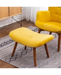 Contemporary Silky Velvet Tufted Accent Chair with Ottoman, Yellow