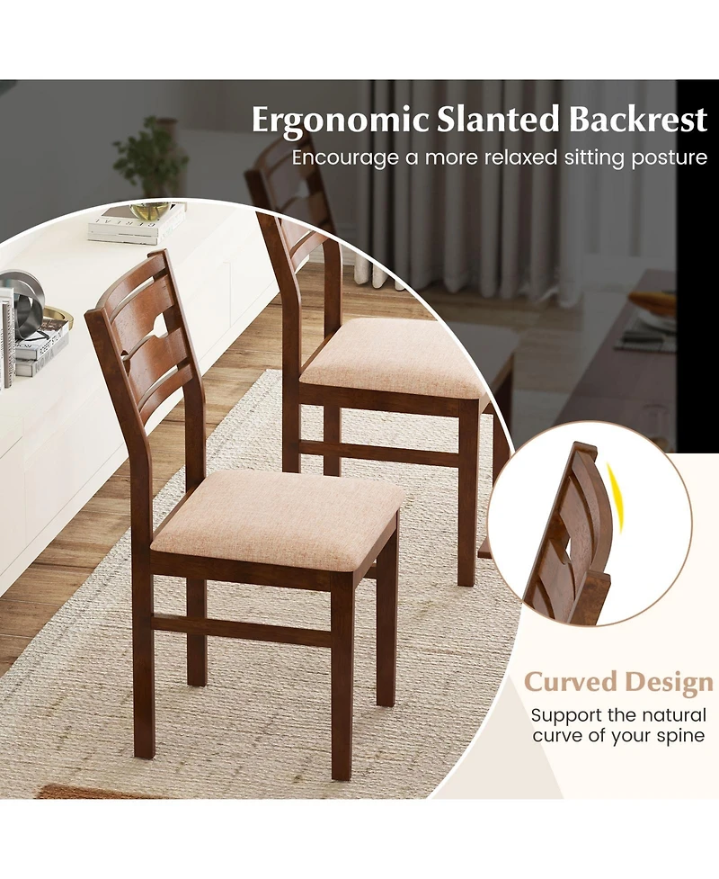 Gymax Dining Chair Set of w/ Rubber Wood Frame Padded Seat Curved Backrest