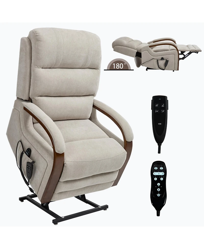 Streamdale Power Beige Chenille Lift Recliner w/ Heat & Massage
