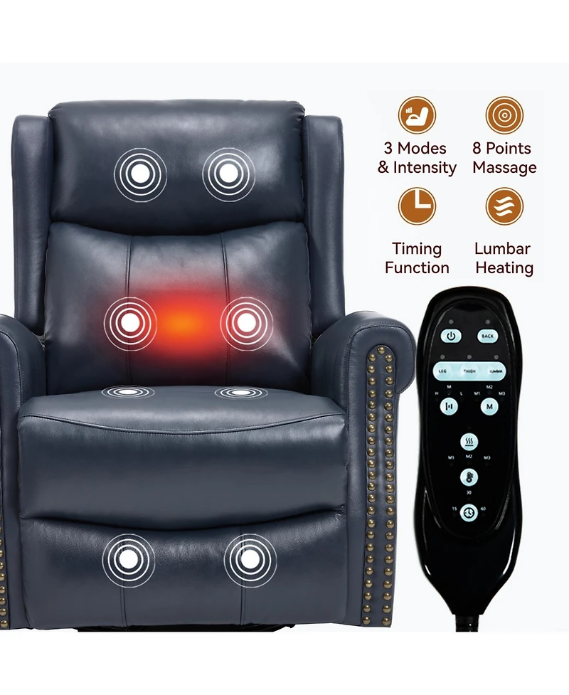 Streamdale Blue Leather Heat Massage Rocker Recliner