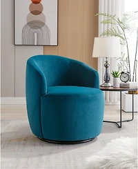 Cesicia Teal Velvet Swivel Accent Armchair With Black Powder Coating Metal Ring