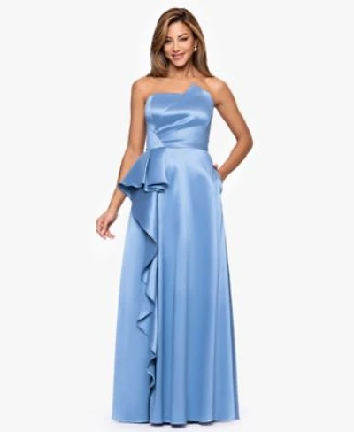 Xscape Womens Strapless Side Ruffle Satin Ball Gown