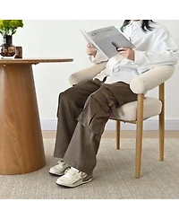 Maison Boucle 3-Piece Round Dining Table Set for 2 with Boucle Armchairs, Modern Wood Finish Table and Upholstered Chairs for Small Spaces