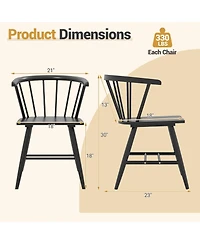 Gymax Windsor Dining Chair Set of 2 w/Rubber Wood Frame Curved Spindle Back & Armrest