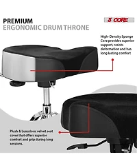 5 Core Drum Throne w Backrest 4" Padded Stool Airlift 25" Adjustable Drummer 441Lb Capacity
