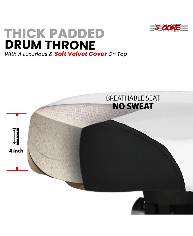 5 Core Drum Throne w Backrest 4" Padded Stool Airlift 25" Adjustable Drummer 441Lb Capacity