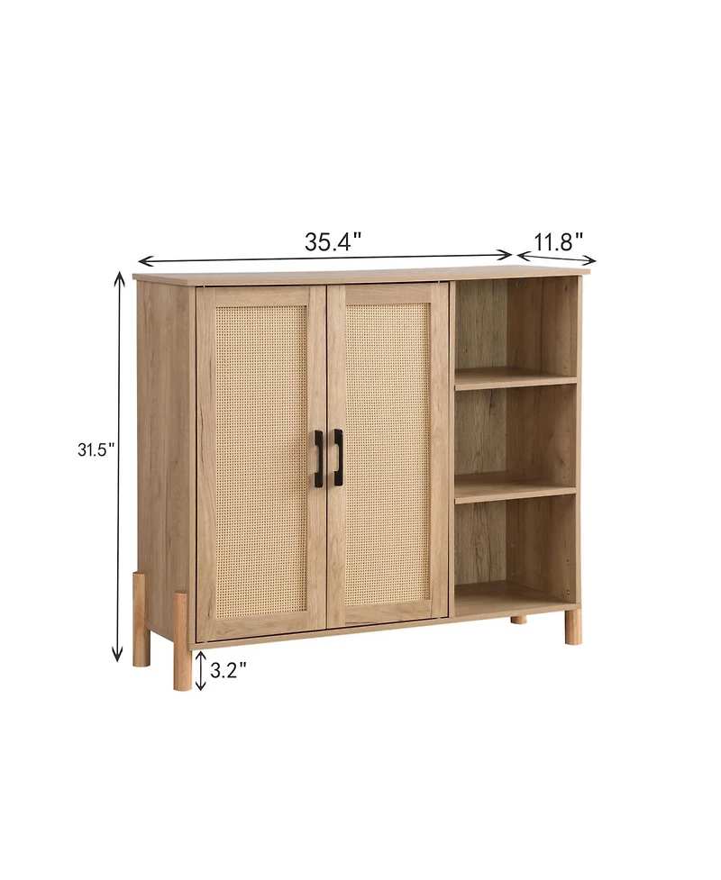 Streamdale Furniture Mid-Century Modern Rattan Door Storage Cabinet