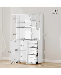 Homcom Wood Kitchen Pantry with 2 Large Cabinets, 1 Pull Up Cabinet