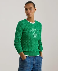 Lauren Ralph Women's Embroidered-Crest Cable-Knit Sweater