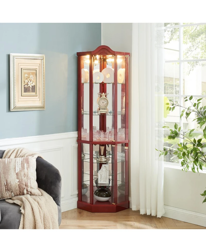 Streamdale Furniture Streamdale Lighted Corner Curio Cabinet - Cherry