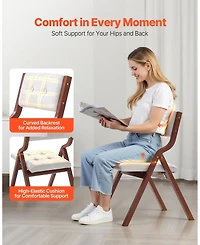 Slickblue Set of 2 Wooden Folding Chairs with Soft Padded Cushions