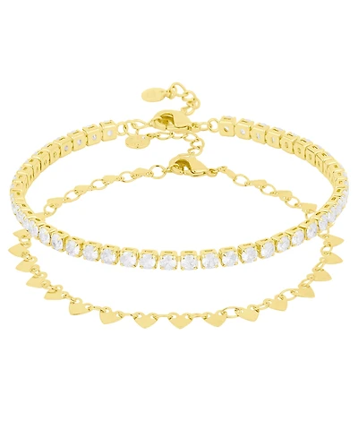 And Now This Cubic Zirconia 18k Gold Plated Brass Chain Duo Bracelet, Macy's Exclusive