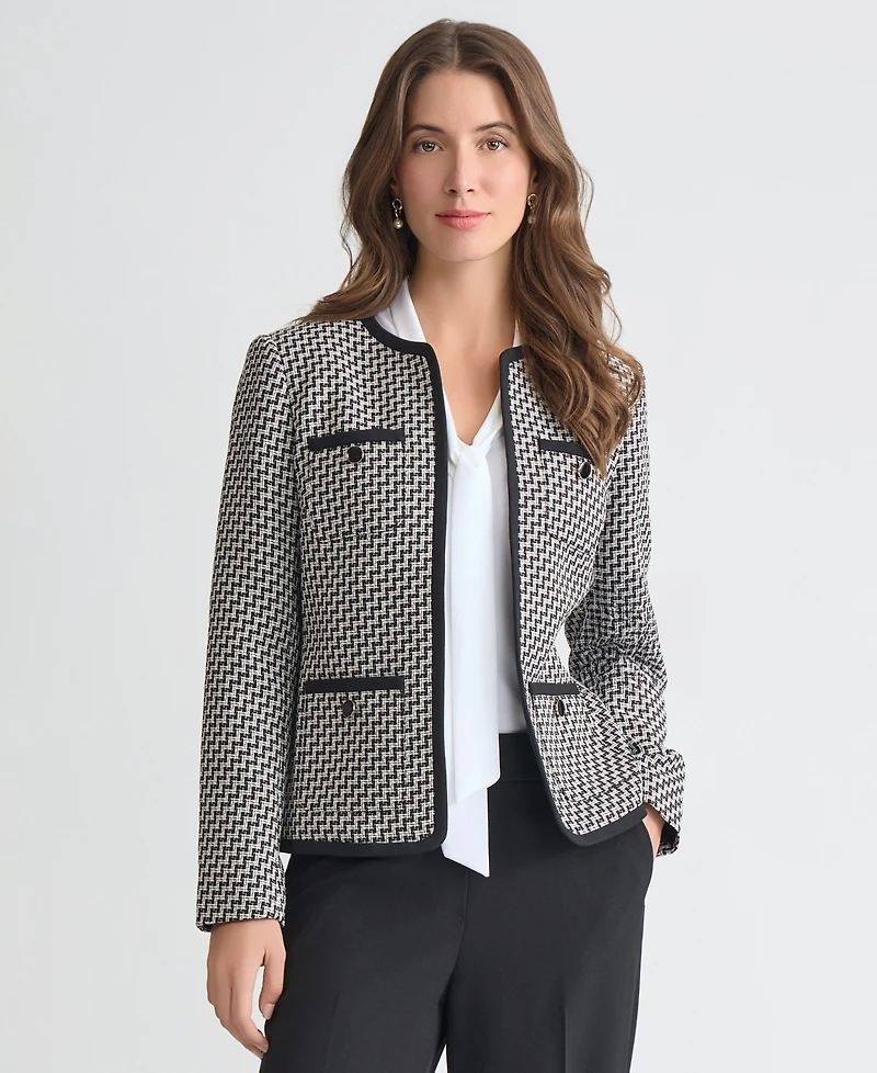 Kasper Women's Zig-Zag-Jacquard Collarless Jacket