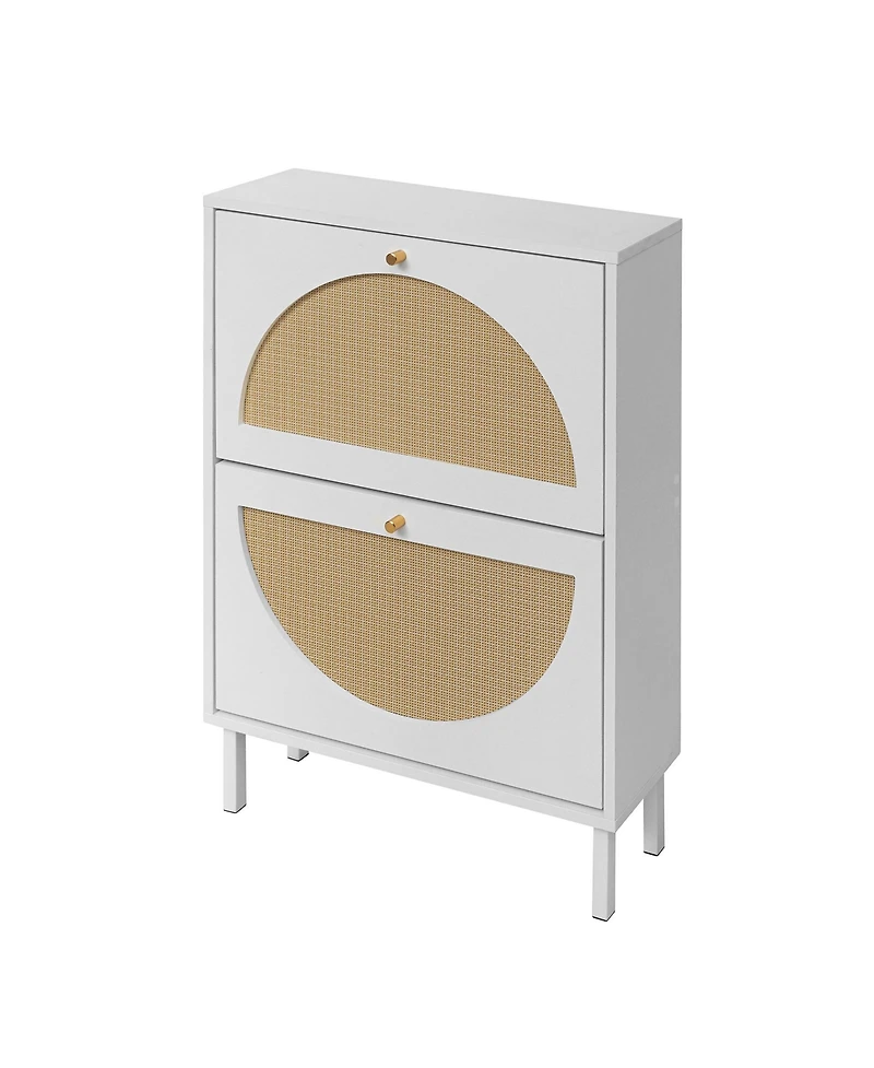 Streamdale Furniture Streamdale 2 Door Shoe Rack, Rattan, Double Layer, Suitable for Living Room, Hallway