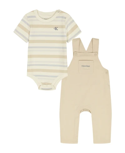 Calvin Klein Baby Boys' Striped Bodysuit and Overall, 2-Piece Set