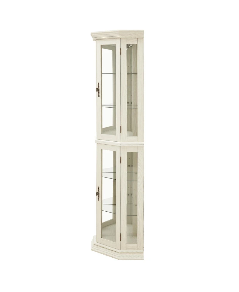 Streamdale Furniture Lighted Corner Curio Cabinet - Glass Display, Adjustable Shelves - White