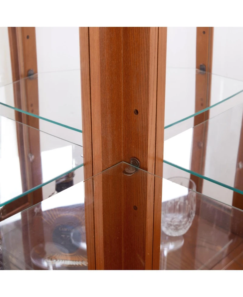 Streamdale Furniture Lighted Oak Curio Cabinet with Tempered Glass Doors & Shelves