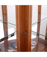 Streamdale Furniture Lighted Oak Curio Cabinet with Tempered Glass Doors & Shelves