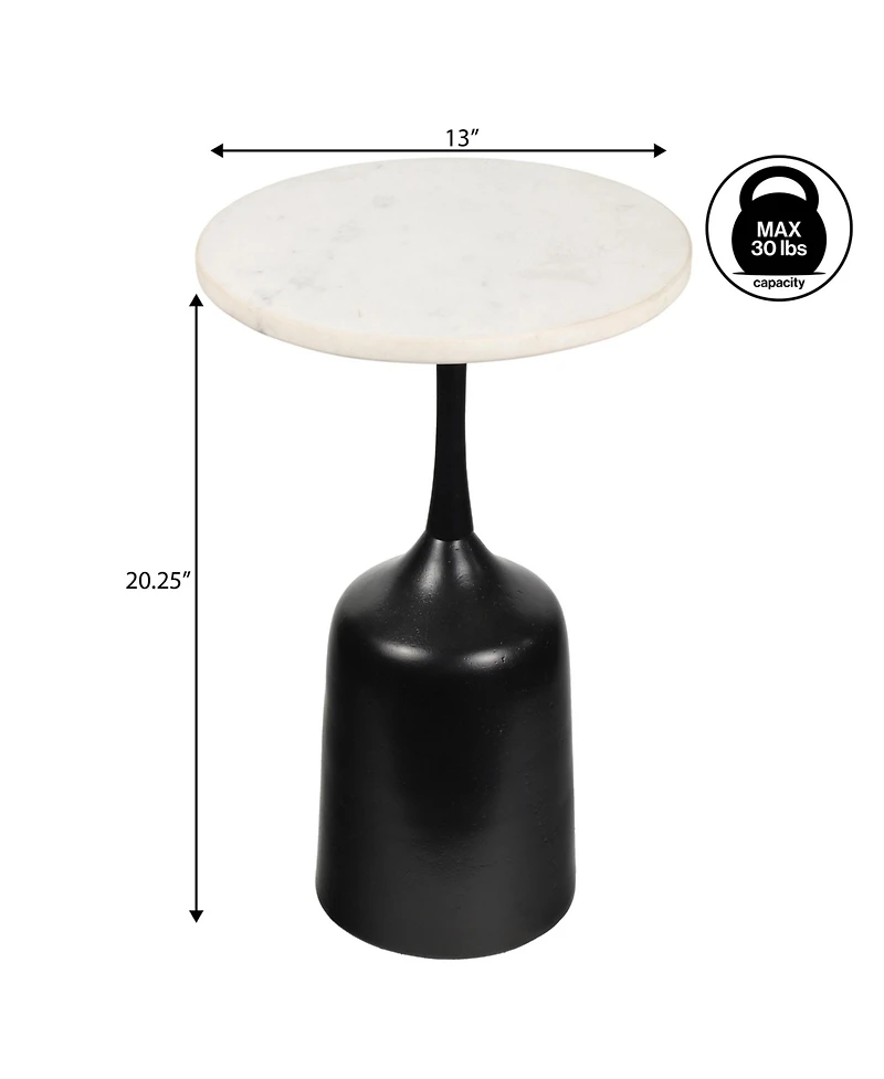 Jonathan Y Pip 20.25" Classic Designer Metal Drink Table and Decorative End with White Marble Round Top Bell Pedestal Base