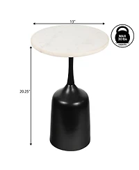 Jonathan Y Pip 20.25" Classic Designer Metal Drink Table and Decorative End with White Marble Round Top Bell Pedestal Base