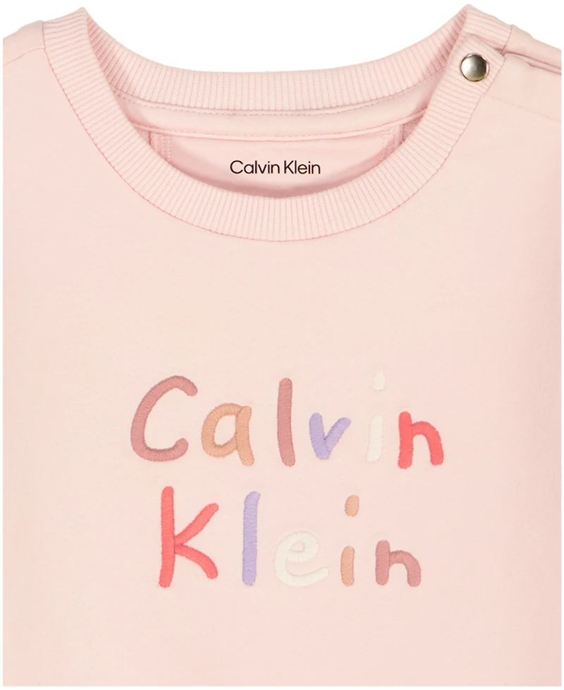 Calvin Klein Baby Girls' Crewneck Top and Jogger Pants, 2-Piece Set