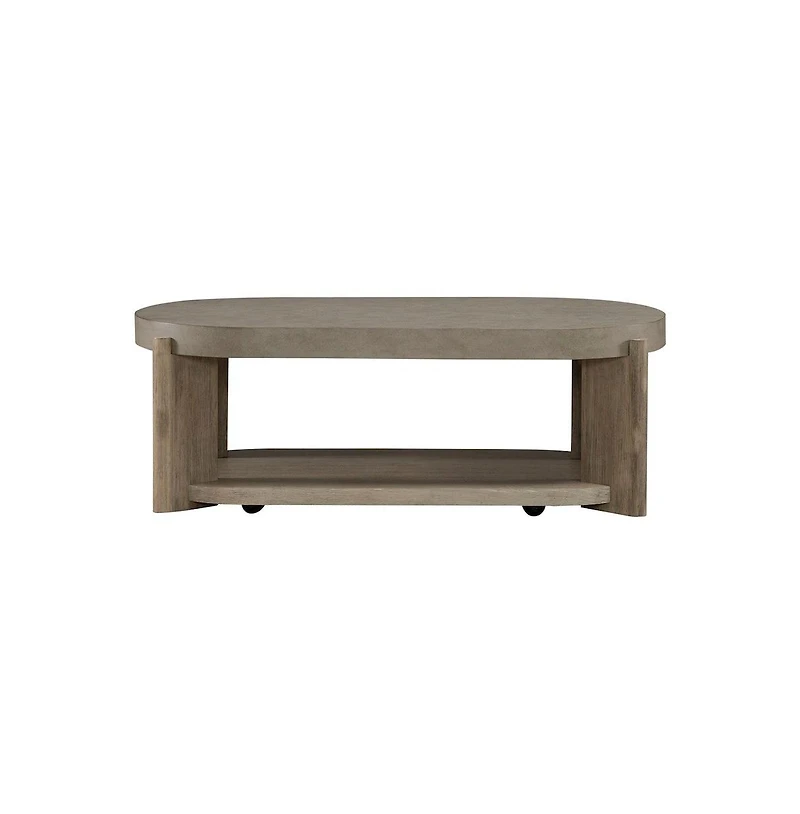 Liberty Furniture Affinity Oval Cocktail Table with Casters Dusty Taupe Faux Concrete Tops