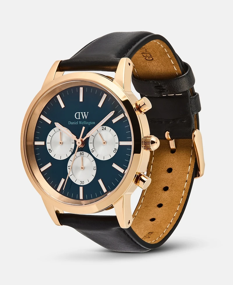 Daniel Wellington Men's Chronograph Black Leather Watch, 42mm