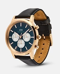 Daniel Wellington Men's Chronograph Black Leather Watch, 42mm