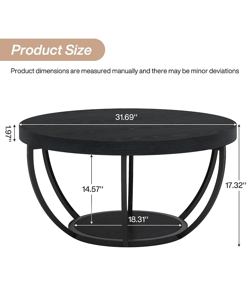 Tribesigns Round Coffee Table, Industrial 2-Tier Circle Modern 31.7" Wooden Accent Center Table for Living Room, Home Office