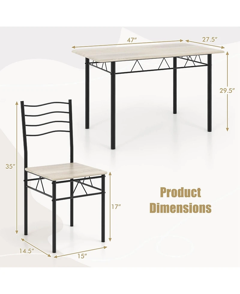 Costway 5 Piece Dining Table Set 29.5" with 4 Chairs Wood Metal Kitchen Breakfast Furniture