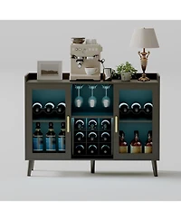 gaomon Freestanding Wine Bar Cabinet with Wine Rack and Led Light, Kitchen Sideboard and Buffet Cabinet Coffee Bar with Glass Holder, with Glass Door