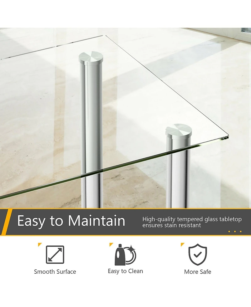 Costway 5 Piece Dining Set Table 29.6'' and 4 Chairs Glass Metal Kitchen Breakfast Furniture