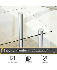 Costway 5 Piece Dining Set Table 29.6'' and 4 Chairs Glass Metal Kitchen Breakfast Furniture