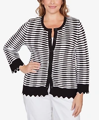 Ruby Rd. Plus Scallop Trim Striped Button Cardigan Sweater