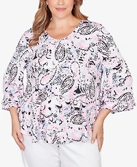 Ruby Rd. Plus V-Neck Paisley Ruffle Sleeve Knit Top
