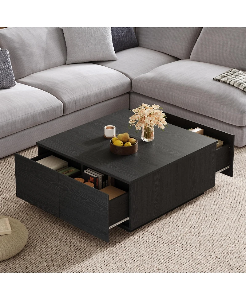Lovmor 33.25" Square Coffee Table with 4 Drawers