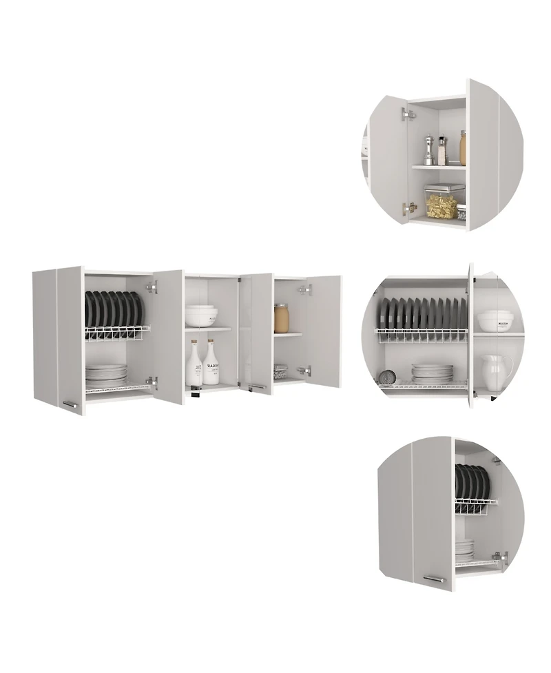 Lovmor Modern Kitchen Cabinet with Glass Doors Dish Rack and Metal Handles for Elegant Storage