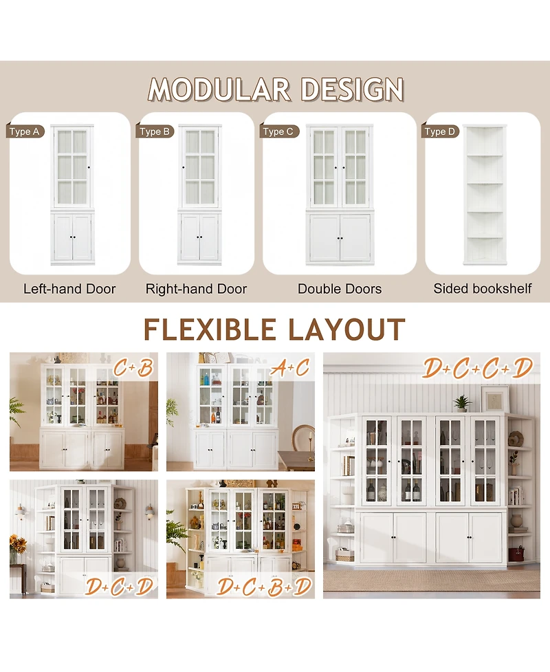 Lovmor Double Action Door Hutch Cabinet with Tempered Glass Retro Modern Design and Ample Storage