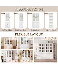 Lovmor Double Action Door Hutch Cabinet with Tempered Glass Retro Modern Design and Ample Storage