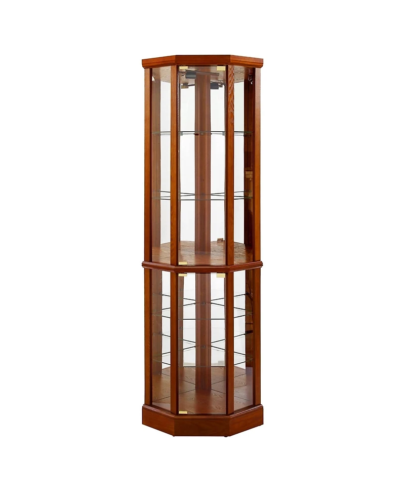 Lovmor Corner Curio Cabinet with Mirrored Panel Tempered Glass Shelves and Transitional Style