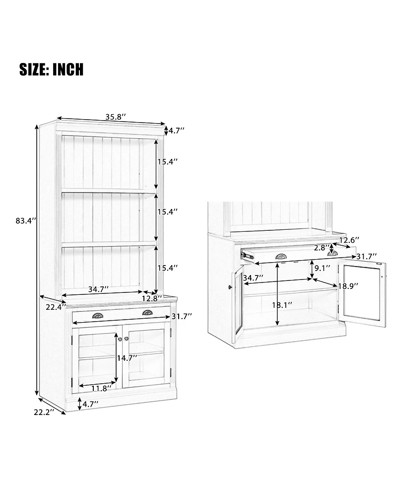 Lovmor Elegant Glass Door Bookcase with Shelves and Drawer
