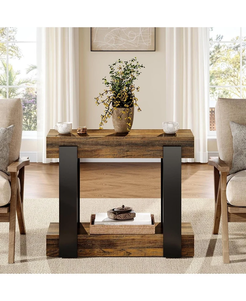 Tribesigns Narrow Wood End Table, 2-Tier Farmhouse Side Table for Living Room